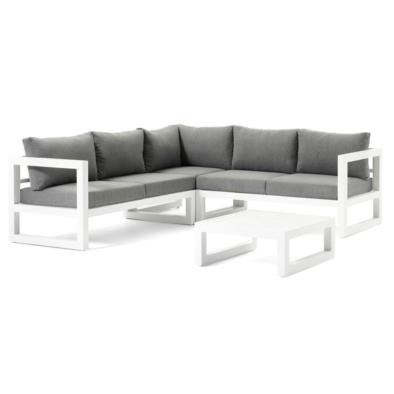 Set mobilier de gradina/terasa 4 piese Calzo, aluminiu/poliester, alb/gri - imagine 5